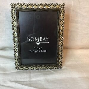 Vintage Ornate Metal Photo Frame by Bombay . Enamel Frame & Crystal Stone 3”x5.